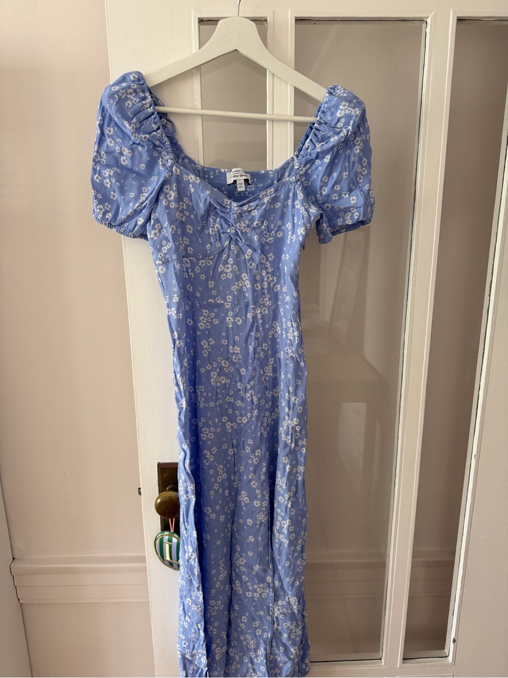 & Other Stories Blue Floral Puff-Sleeve Dress